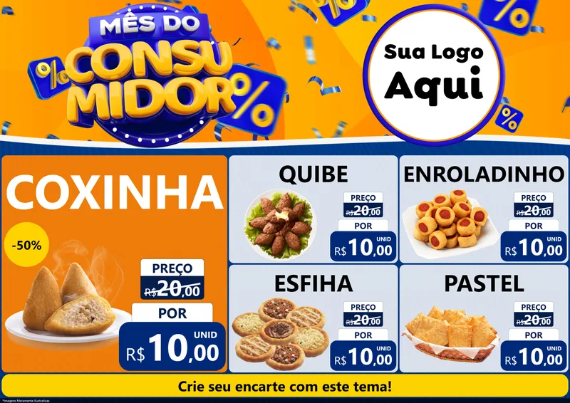 Modelo de Encarte para Encarte A4 Horizontal com o tema Mês do Consumidor para Salgadaria