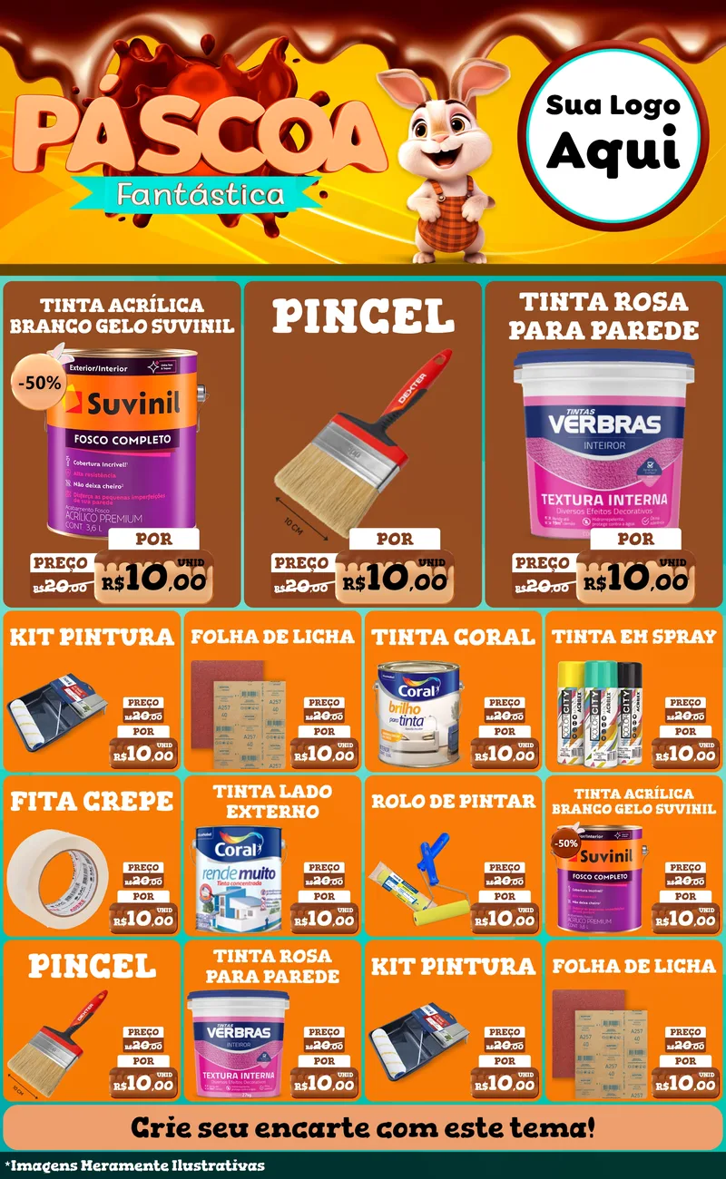 Modelo de Encarte para Encarte Grande com o tema Páscoa Fantástica para Tintas e Ferramentas