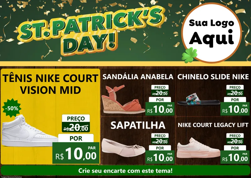Modelo de Encarte para Encarte A4 Horizontal com o tema St Patriks Day para Calçados