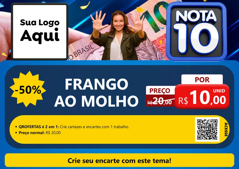 Modelo de Cartaz para Cartaz A4 Horizontal com o tema Nota 10 para Restaurante