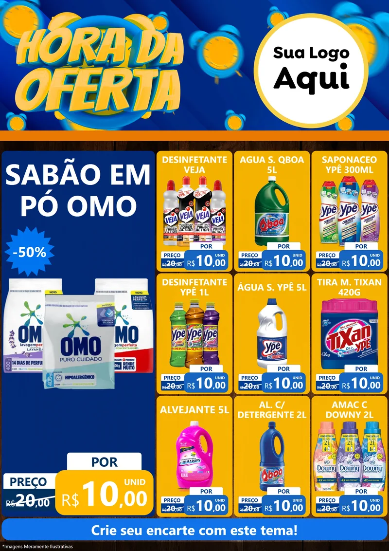 Modelo de Encarte para Encarte A4 Vertical com o tema Hora da Oferta para Produtos de Limpeza