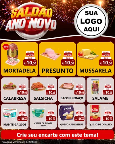 Modelo de Rede Social para Feed Instagram com o tema Saldão de Ano Novo para Frios e Laticínios