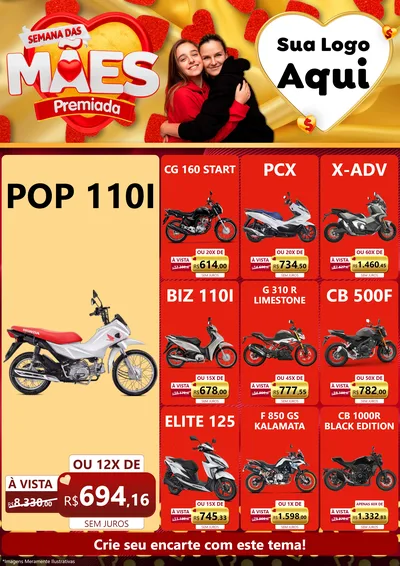 Modelo de Encarte para Encarte A4 Vertical com o tema Semana das Mães Premiada para Concessionaria de Motos
