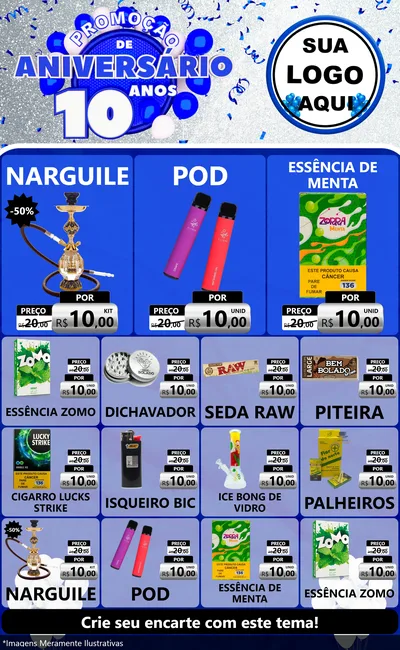 Modelo de Encarte para Encarte Grande com o tema Promoção de Aniversário - 10 Anos para Tabacaria