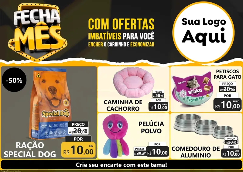 Modelo de Encarte para Encarte A4 Horizontal com o tema Fecha Mês para Pet Shop