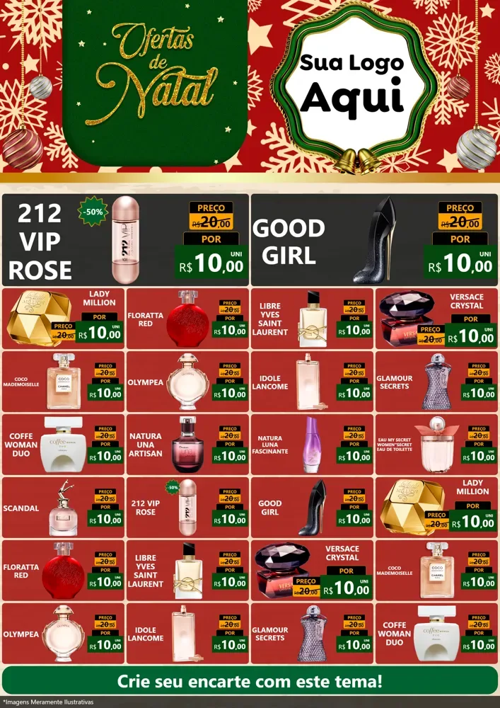 Modelo de Encarte para Encarte A4 Vertical com o tema Natal de Ofertas para Perfumes