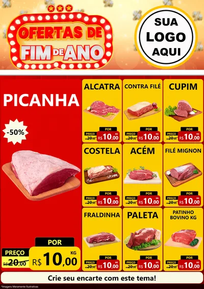 Modelo de Encarte para Encarte A4 Vertical com o tema Ofertas de Fim de Ano para Açougue