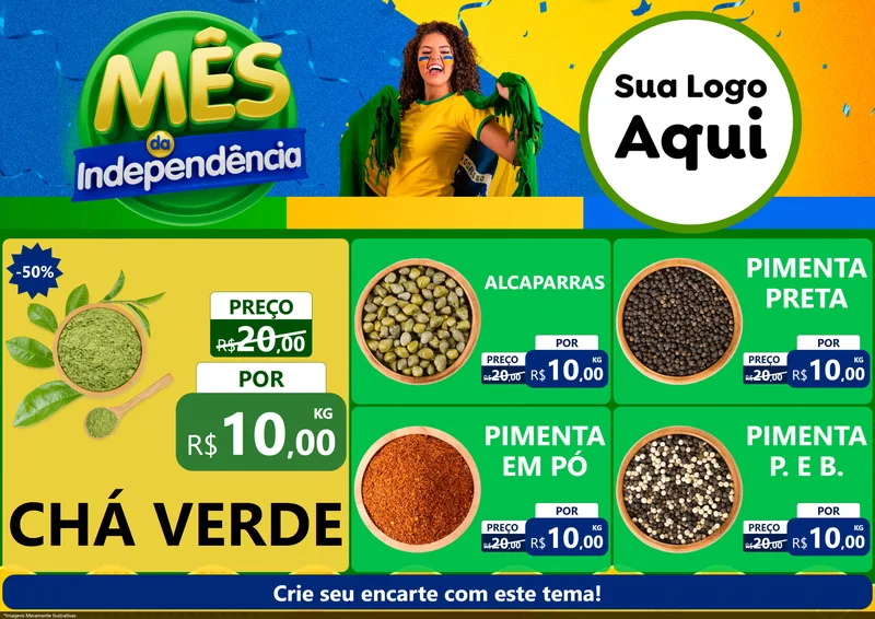Modelo de Encarte para Encarte A4 Horizontal com o tema Mês da Independência para Produtos Naturais