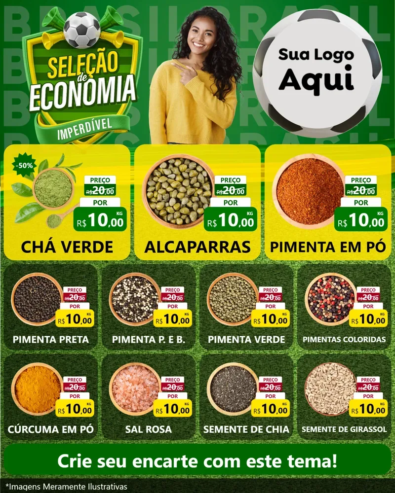 Modelo de Rede Social para Feed Instagram com o tema Seleção de Economia - Copa para Produtos Naturais