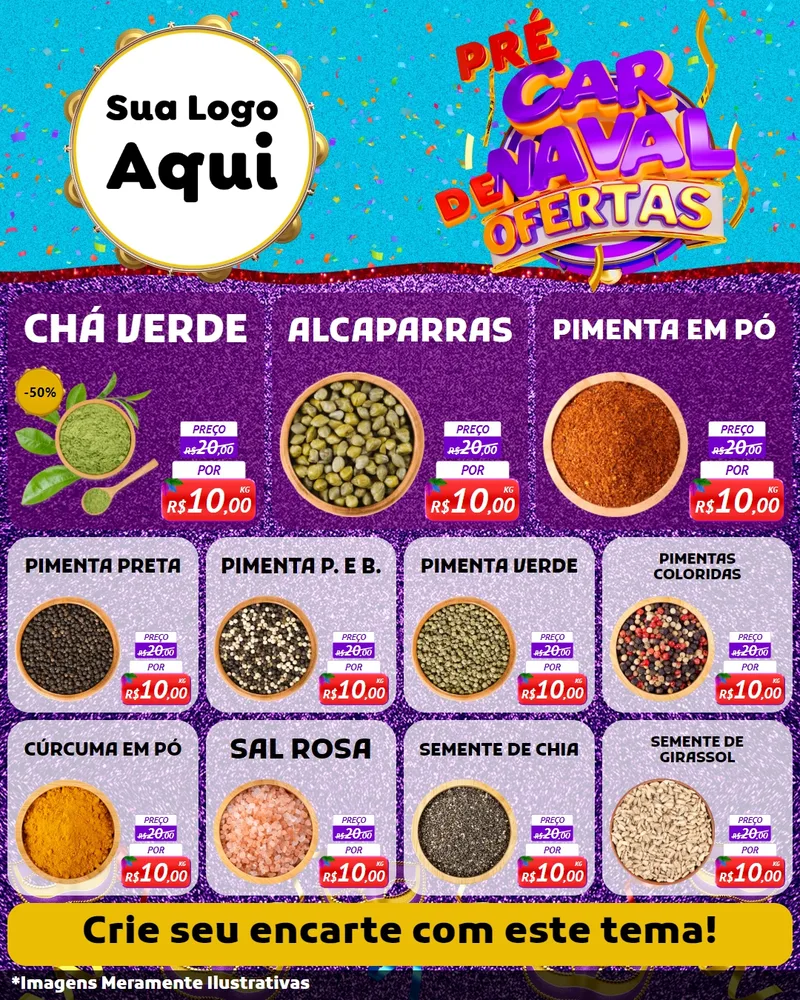 Modelo de Rede Social para Feed Instagram com o tema Pré Carnaval de Ofertas para Produtos Naturais