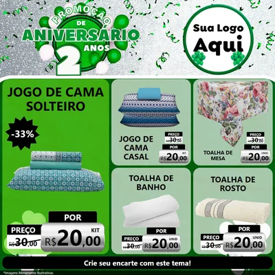 Modelo de Rede Social para Feed Facebook com o tema Promoção de Aniversário - 2 Anos para Cama, Mesa e Banho