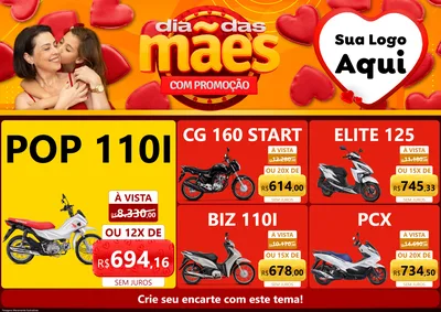 Modelo de Encarte para Encarte A4 Horizontal com o tema Dia das Mães com Promoção para Concessionaria de Motos