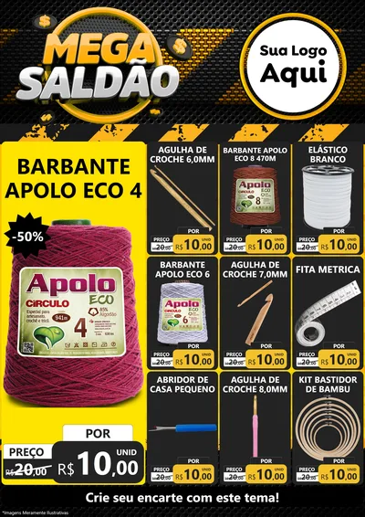 Modelo de Encarte para Encarte A4 Vertical com o tema Mega Saldão para Armarinho e Aviamentos