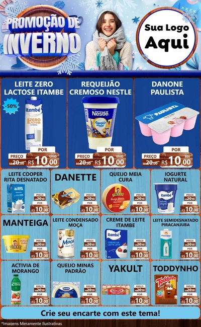 Modelo de Encarte para Encarte Grande com o tema Promoção de Inverno para Frios e Laticínios
