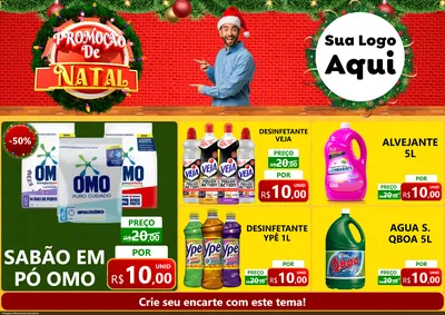 Modelo de Encarte para Encarte A4 Horizontal com o tema Promoção de Natal para Produtos de Limpeza