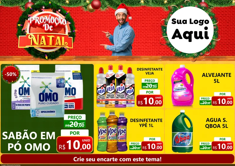 Modelo de Encarte para Encarte A4 Horizontal com o tema Promoção de Natal para Produtos de Limpeza