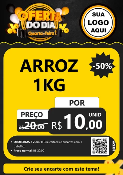 Modelo de Cartaz para Cartaz A4 Vertical com o tema Oferta do Dia - Quarta Feira! para Supermercado