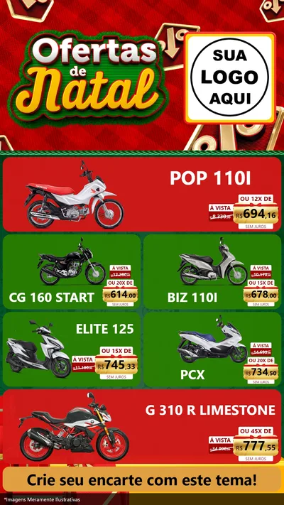 Modelo de TV para TV Vertical com o tema Ofertas de Natal para Concessionaria de Motos