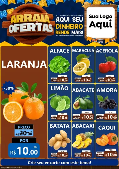 Modelo de Encarte para Encarte A4 Vertical com o tema Arraiá de Ofertas - Junina para Hortifrúti