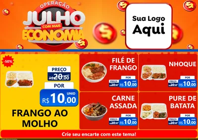 Modelo de Encarte para Encarte A4 Horizontal com o tema Operação Julho Com Mais Economia para Restaurante