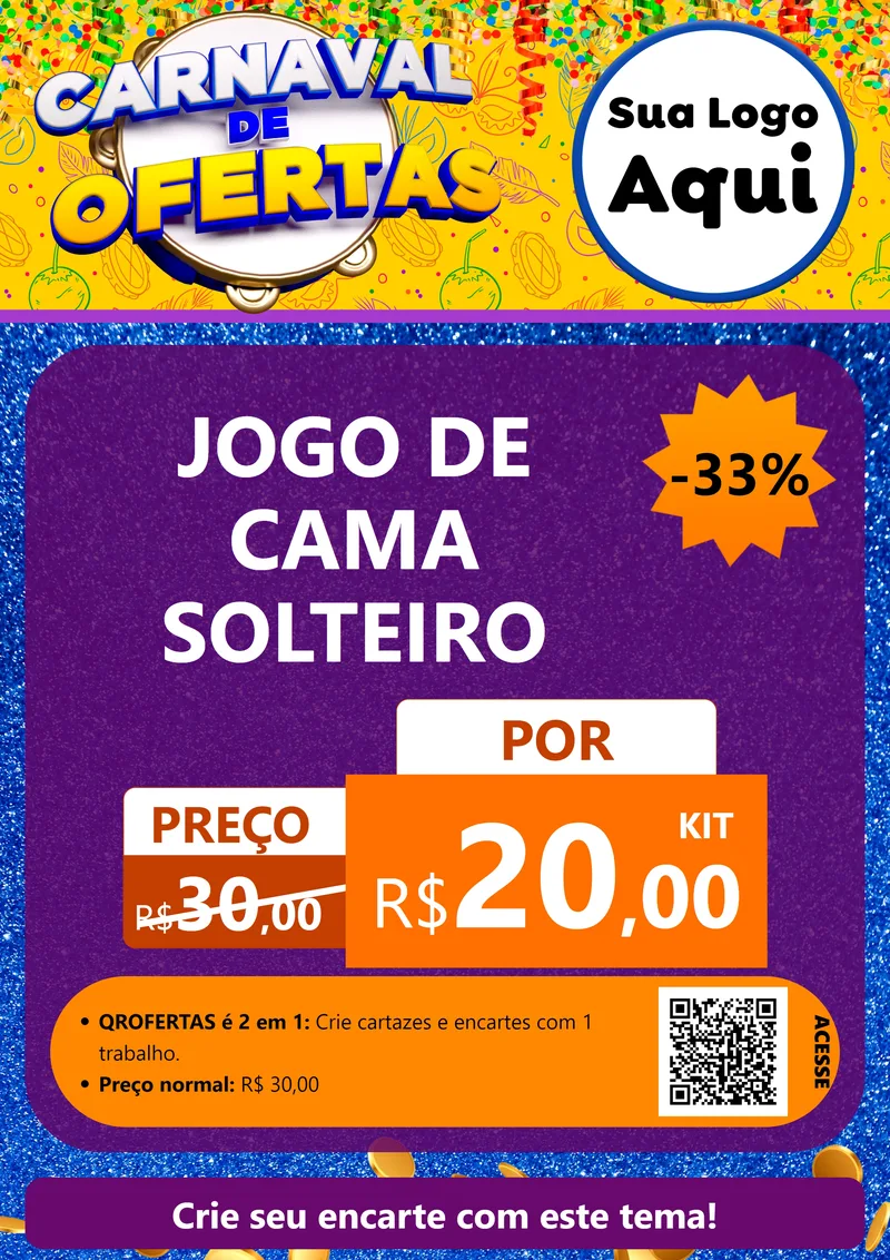 Modelo de Cartaz para Cartaz A4 Vertical com o tema Carnaval de Ofertas para Cama, Mesa e Banho