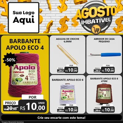 Modelo de Rede Social para Feed Facebook com o tema Agosto imbatível para Armarinho e Aviamentos