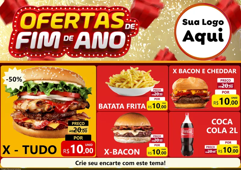 Modelo de Encarte para Encarte A4 Horizontal com o tema Ofertas de Fim de Ano para Hamburgueria