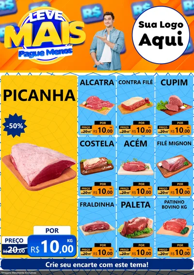 Modelo de Encarte para Encarte A4 Vertical com o tema Leve Mais, Pague Menos para Açougue