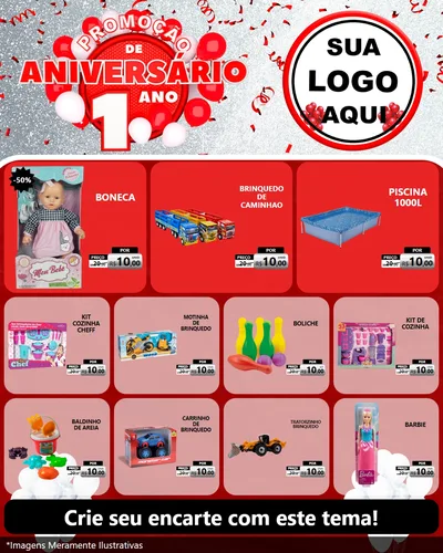 Modelo de Rede Social para Feed Instagram com o tema Promoção de Aniversário - 1 Ano para Brinquedos