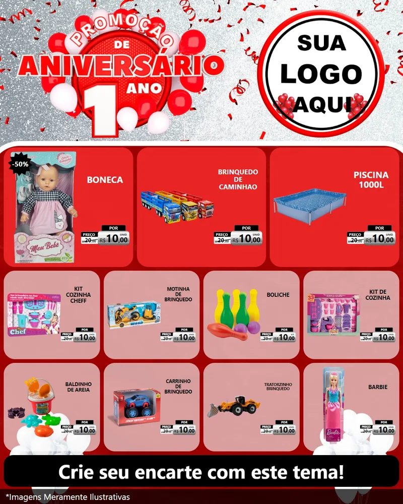 Modelo de Rede Social para Feed Instagram com o tema Promoção de Aniversário - 1 Ano para Brinquedos
