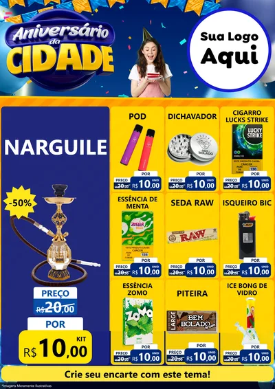 Modelo de Encarte para Encarte A4 Vertical com o tema Aniversário da Cidade para Tabacaria