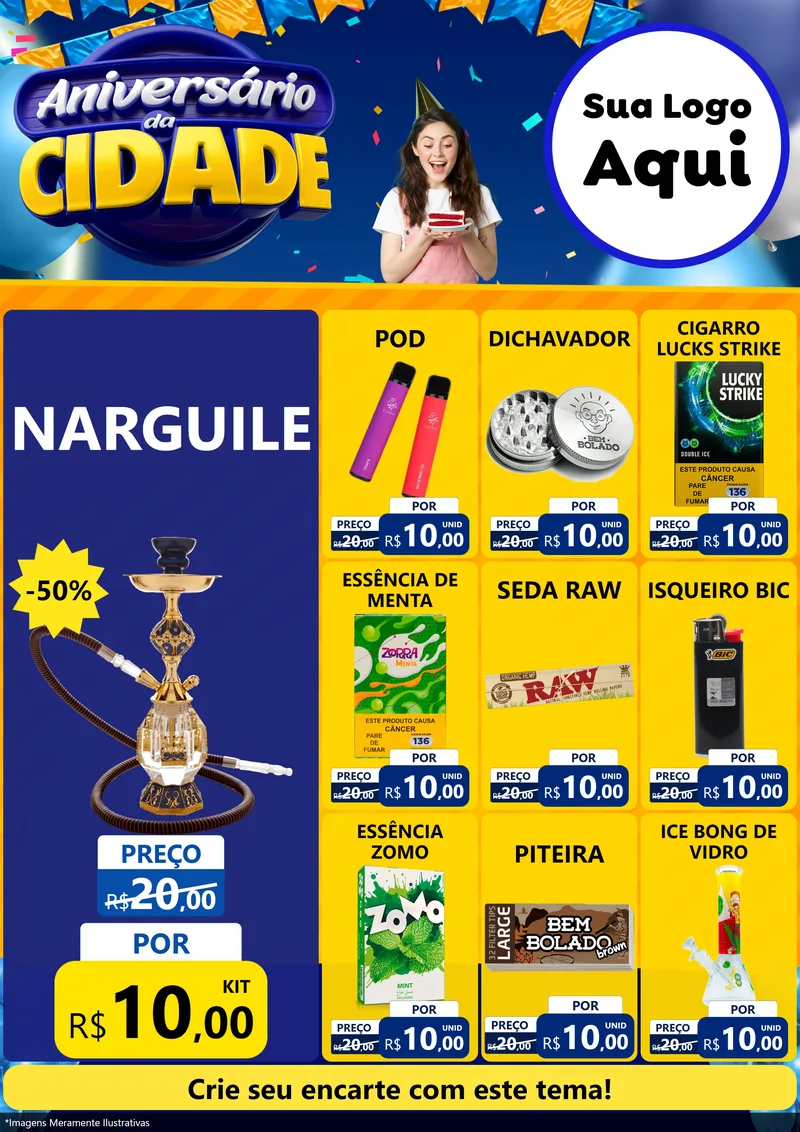 Modelo de Encarte para Encarte A4 Vertical com o tema Aniversário da Cidade para Tabacaria