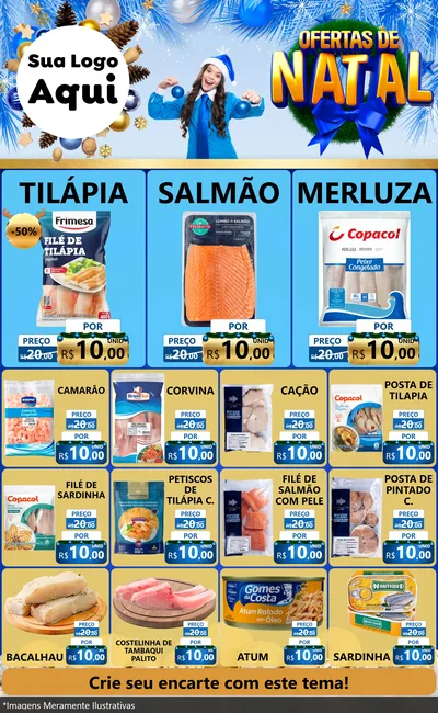 Modelo de Encarte para Encarte Grande com o tema Ofertas de Natal para Peixaria