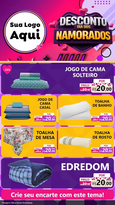 Modelo de TV para TV Vertical com o tema Desconto Dia dos Namorados para Cama, Mesa e Banho