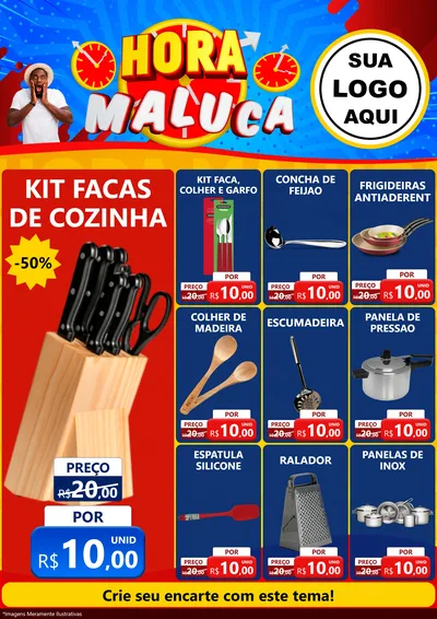 Modelo de Encarte para Encarte A4 Vertical com o tema Hora Maluca para Utilidades Domésticas
