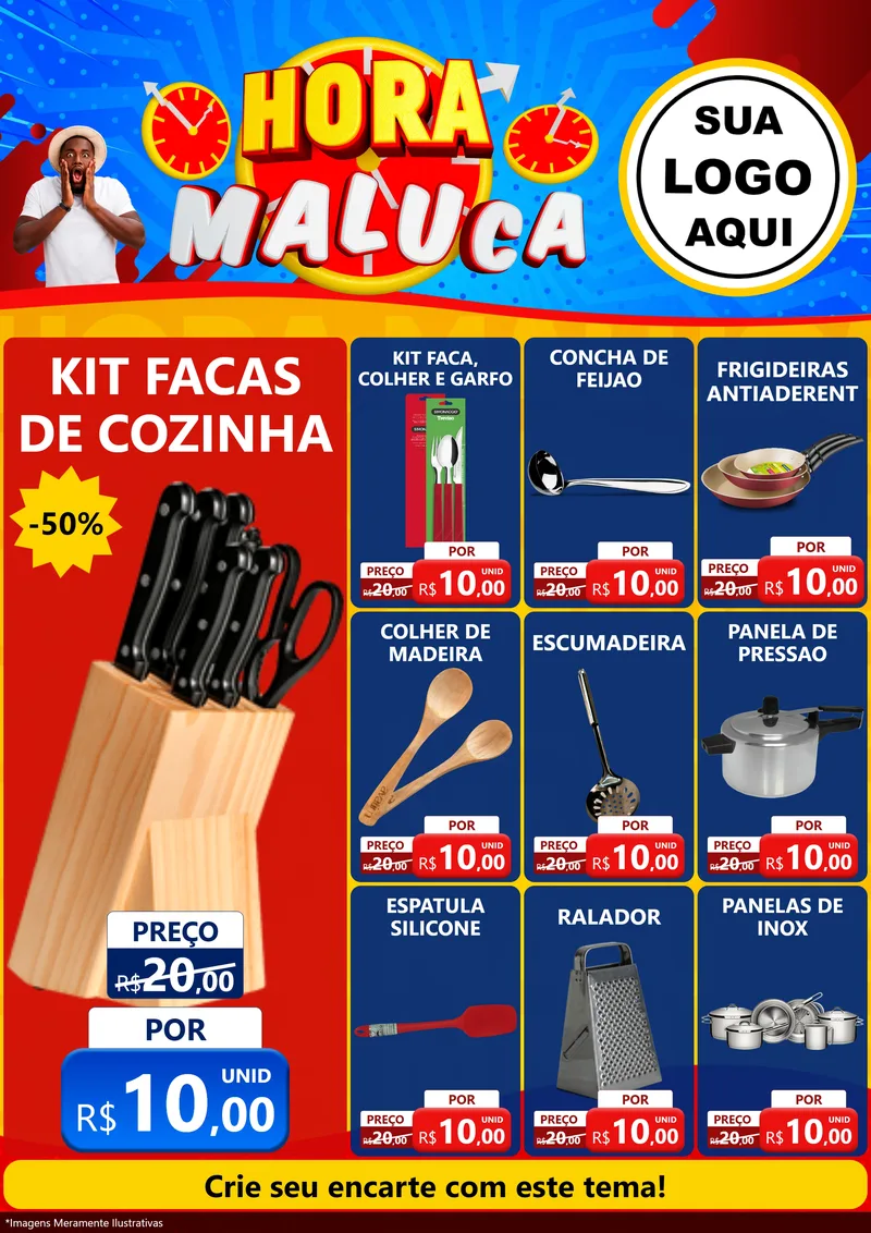 Modelo de Encarte para Encarte A4 Vertical com o tema Hora Maluca para Utilidades Domésticas