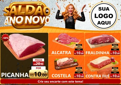 Modelo de Encarte para Encarte A4 Horizontal com o tema Saldão de Ano Novo para Açougue