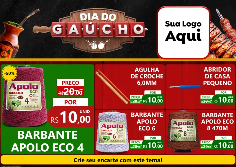 Modelo de Encarte para Encarte A4 Horizontal com o tema Dia do Gaúcho para Armarinho e Aviamentos
