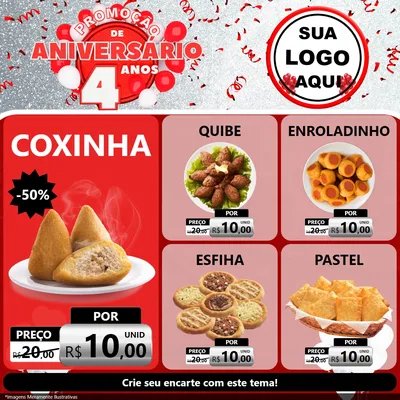 Modelo de Rede Social para Feed Facebook com o tema Promoção de Aniversário - 4 Anos para Salgadaria
