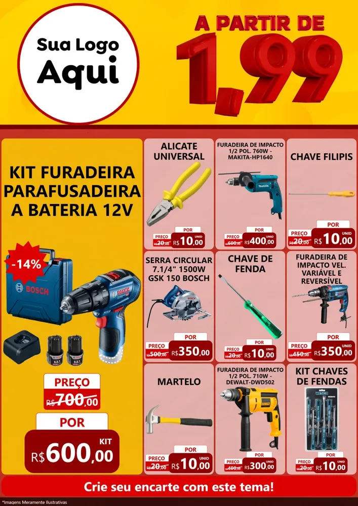 Modelo de Encarte para Encarte A4 Vertical com o tema A Partir de Um e Noventa e Nove - 1,99 para Maquinas e Ferramentas