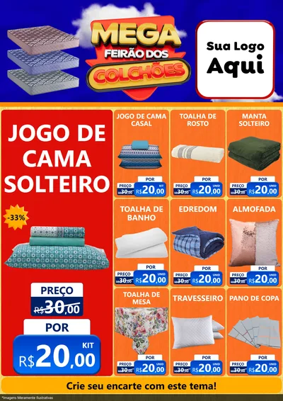 Modelo de Encarte para Encarte A4 Vertical com o tema Mega Feirão dos Colchões para Cama, Mesa e Banho