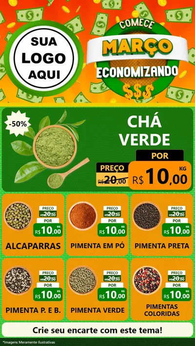 Modelo de Rede Social para Stories com o tema Comece Março Economizando para Produtos Naturais