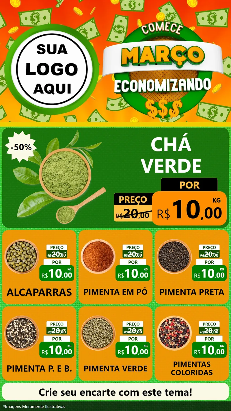 Modelo de Rede Social para Stories com o tema Comece Março Economizando para Produtos Naturais