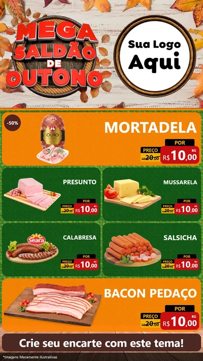 Modelo de TV para TV Vertical com o tema Mega Saldão de Outono para Frios e Laticínios
