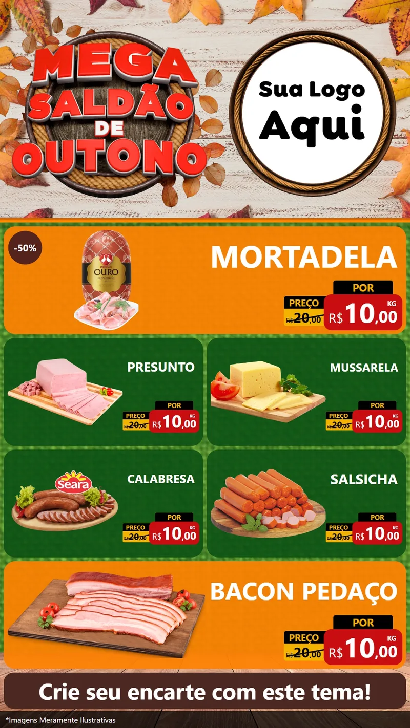 Modelo de TV para TV Vertical com o tema Mega Saldão de Outono para Frios e Laticínios