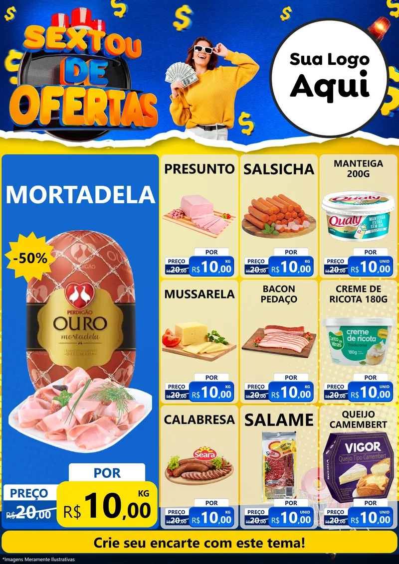 Modelo de Encarte para Encarte A4 Vertical com o tema Sextou de Ofertas para Frios e Laticínios