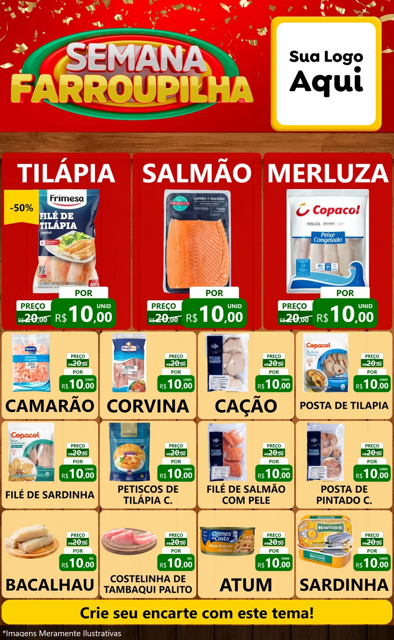 Modelo de Encarte para Encarte Grande com o tema Semana Farroupilha para Peixaria
