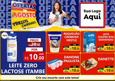 Modelo de Encarte para Encarte A4 Horizontal com o tema Ofertas de Agosto - Preços Incríveis para Frios e Laticínios