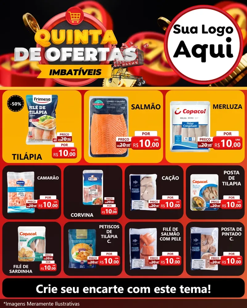Modelo de Rede Social para Feed Instagram com o tema Quinta de Ofertas Imbatíveis para Peixaria