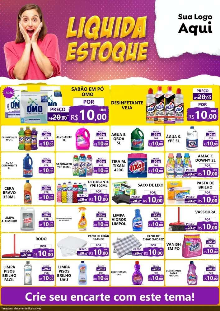Modelo de Encarte para Encarte A4 Vertical com o tema Liquida estoque para Produtos de Limpeza